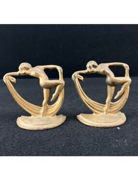 Vintage 1920s Cast Brass Art Deco Scarf Dancer Regency Glam Bookends